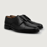 Attorney Derby Black Leather Shoes For Men in Black Full-Grain Leather - Lateral Side Profile View | Buy Online