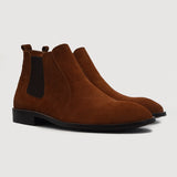 Clarkson Chelsea Brown Suede Leather Boots For Men in Brown Goatskin Suede - Lateral Side Profile View | Buy Online