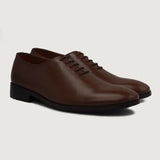 Director Wholecut Brown Leather Shoes For Men in Brown Full-Grain Leather - Front Profile View & Tailored Silhouette | Buy Online