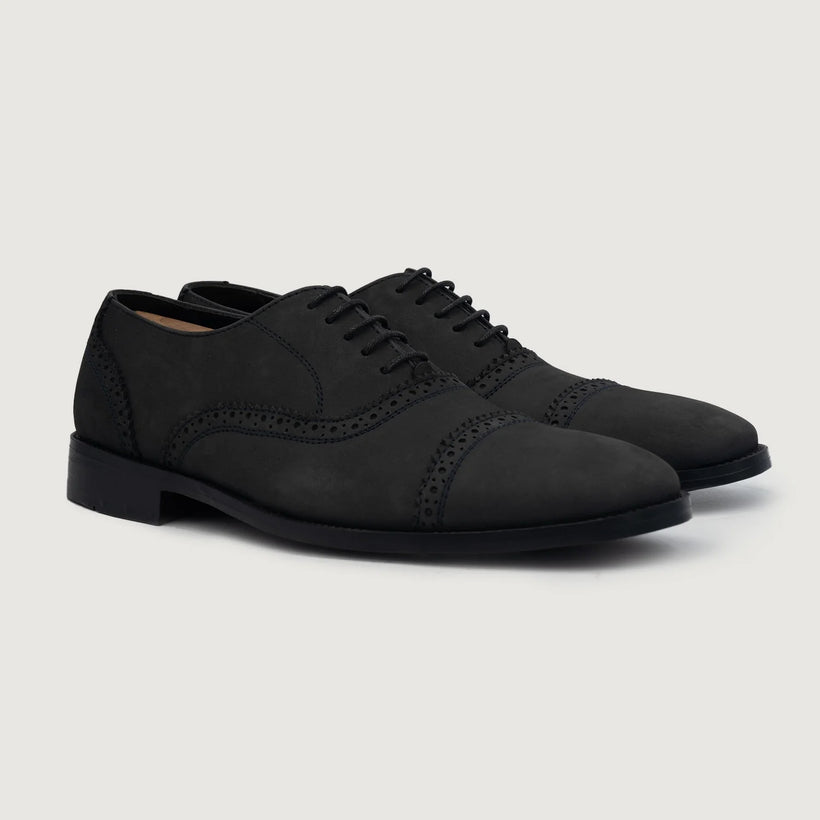 Greyson Brogues Oxford 经典黑 Nubuck 真皮皮鞋 男士