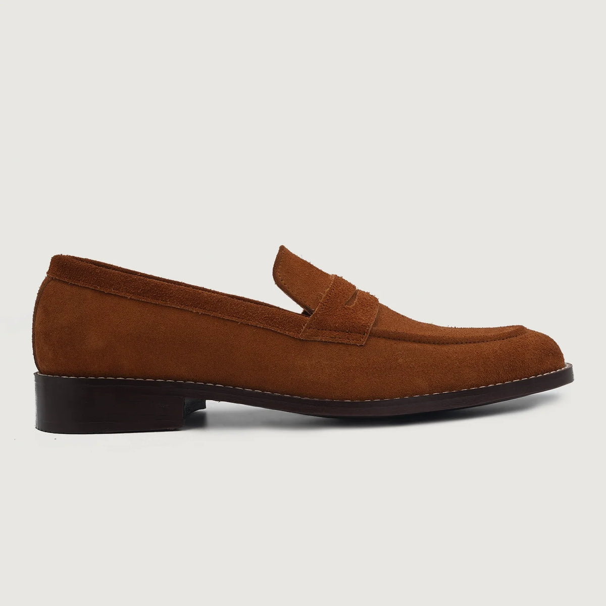 Brown Goatskin Suede Leather Loafers - 固特异沿条缝制工艺与鞋头细节