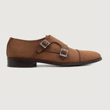 Boston Double Monk Strap Oil Pull-up Brown Leather Shoes For Men - Reinforced Heel Counter & Precision Double-Row Stitching Detail