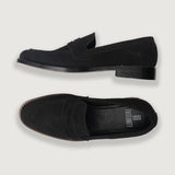High-Traction Rubber Outsole & Lug Tread Pattern on Baxton Black Suede Leather Loafers For Men