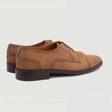 High-Traction Rubber Outsole & Lug Tread Pattern on Dirk Brogues Derby Brown Nubuck Leather Shoes For Men