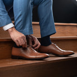 High-Traction Rubber Outsole & Lug Tread Pattern on Professor Oxford Tan Leather Shoes For Men