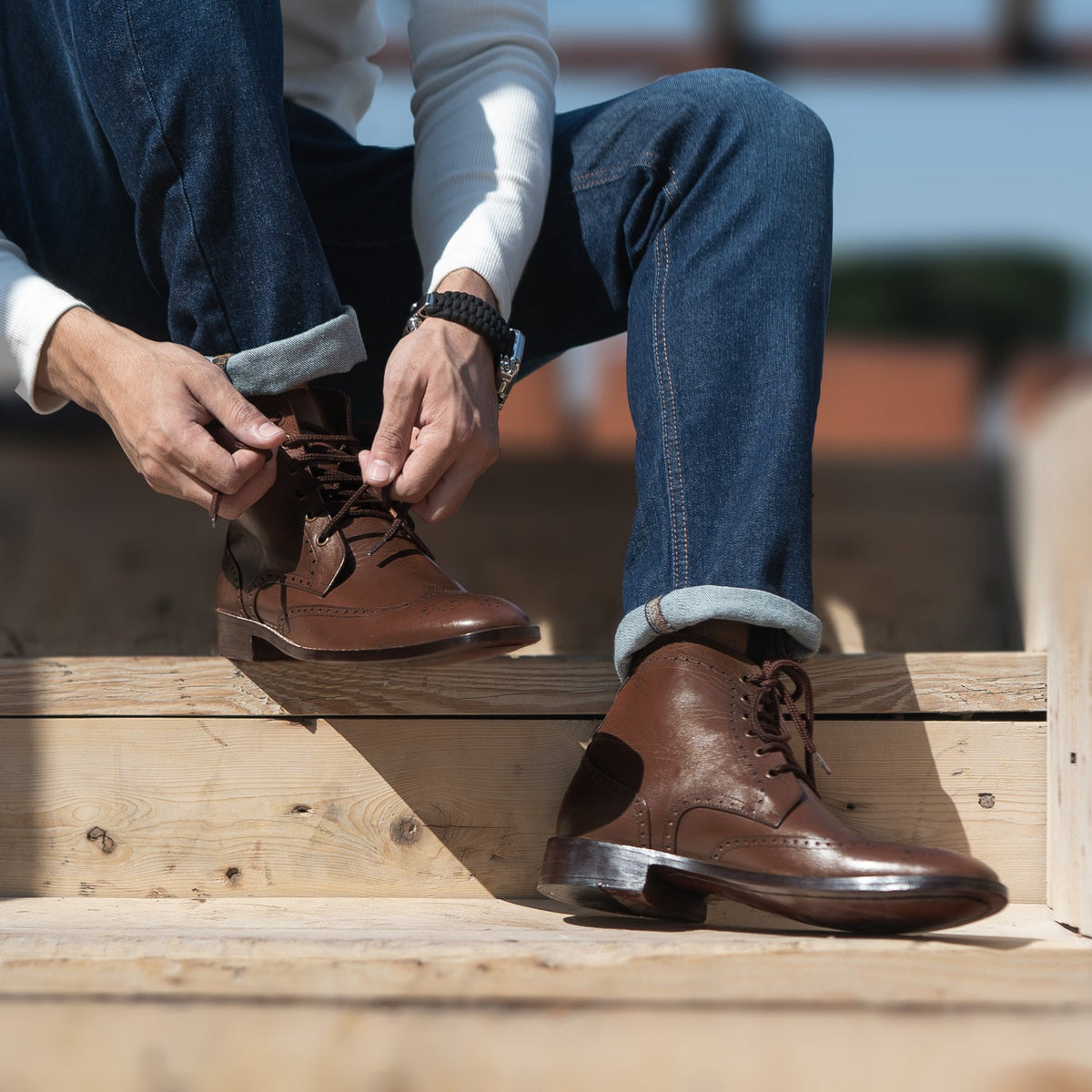 Orlaven Duster Brogues Derby 复古棕 真皮工装靴马丁靴 男士 footwear image 9