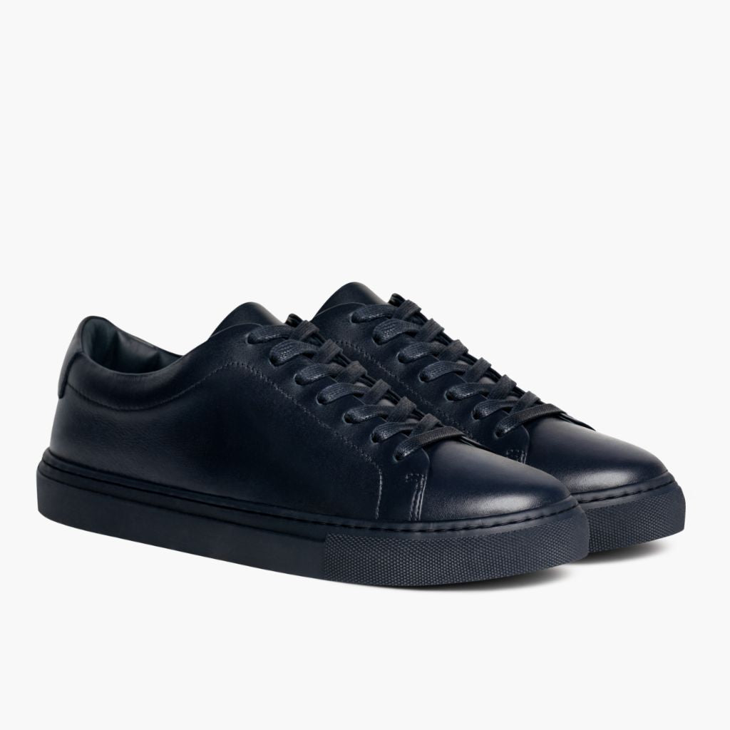 Encore Navy Leather Sneakers in Navy Full-Grain Leather - 侧面轮廓视角 | 官方商城选购