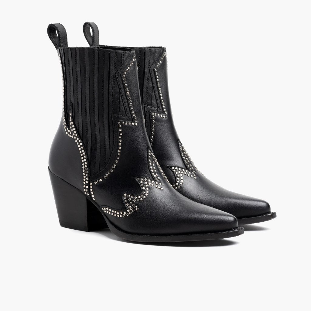 Black Full-Grain leather Boots - 固特异沿条缝制工艺与鞋头细节