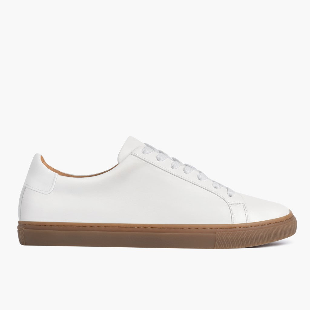 White Full-Grain leather Sneakers - 固特异沿条缝制工艺与鞋头细节