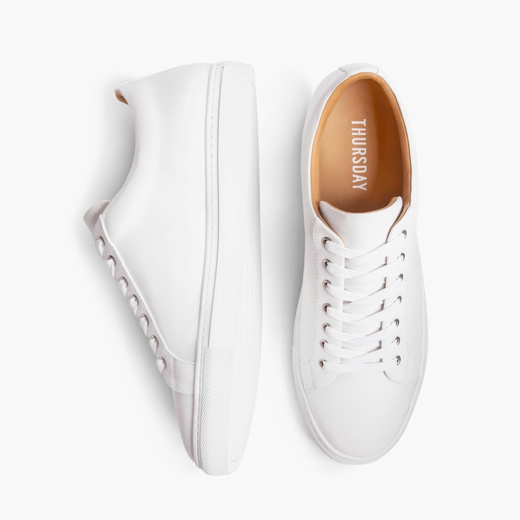 Premier Low Top White 真皮休闲板鞋运动鞋 男士 For Men - 加固鞋跟护壁与高密度双排走线细节