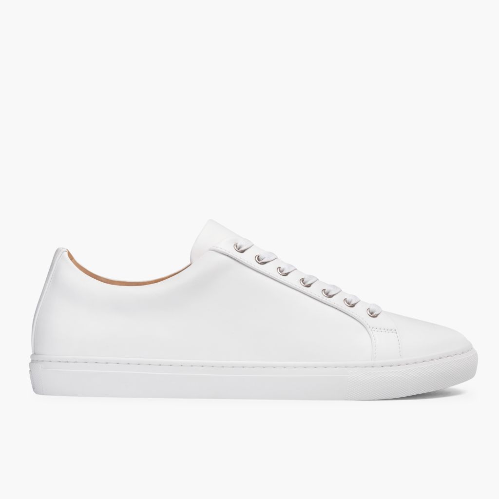 White Full-Grain leather Sneakers - 固特异沿条缝制工艺与鞋头细节