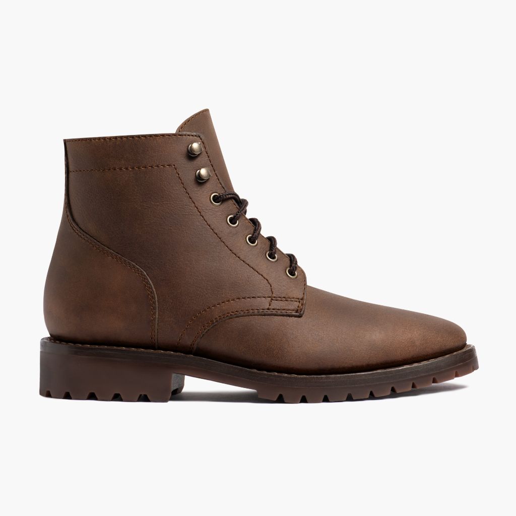 Brown Full-Grain leather Boots - 固特异沿条缝制工艺与鞋头细节