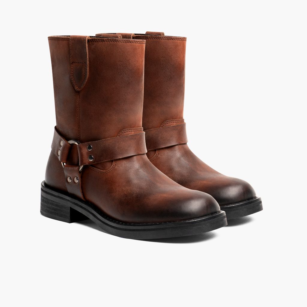 Brown Full-Grain leather Boots - 固特异沿条缝制工艺与鞋头细节