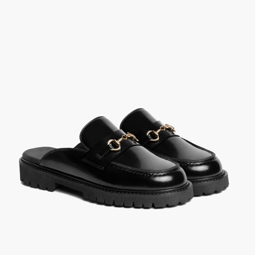 Penny Mule 黑色 & Gold Leather Loafers 女士