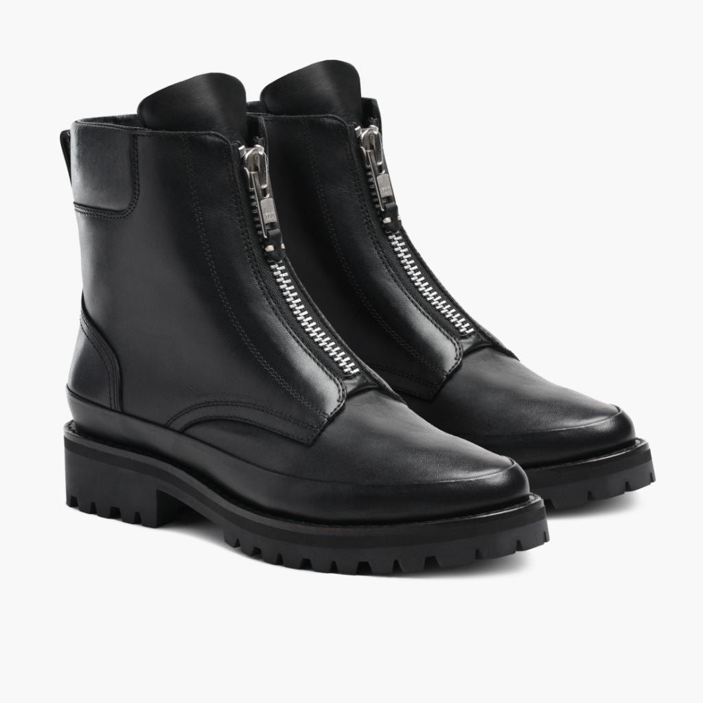 Black Full-Grain leather Boots - 固特异沿条缝制工艺与鞋头细节