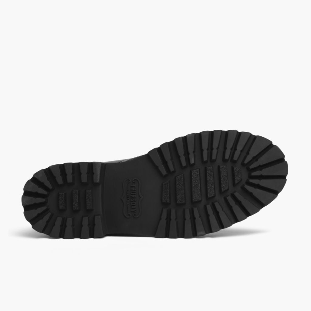 High-Traction Rubber Outsole & Lug Tread Pattern on Captain 经典黑 (StormKing®) 真皮工装靴马丁靴 女士
