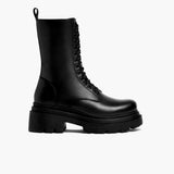 Fatale Black Leather Boots - Reinforced Heel Counter & Precision Double-Row Stitching Detail