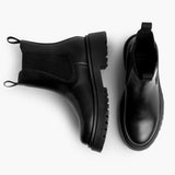 High-Traction Rubber Outsole & Lug Tread Pattern on Legend Platform Black Leather Boots