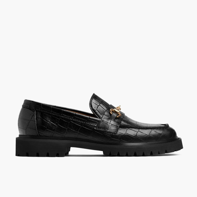Penny 黑色 & Gold Croco Leather Loafers 女士