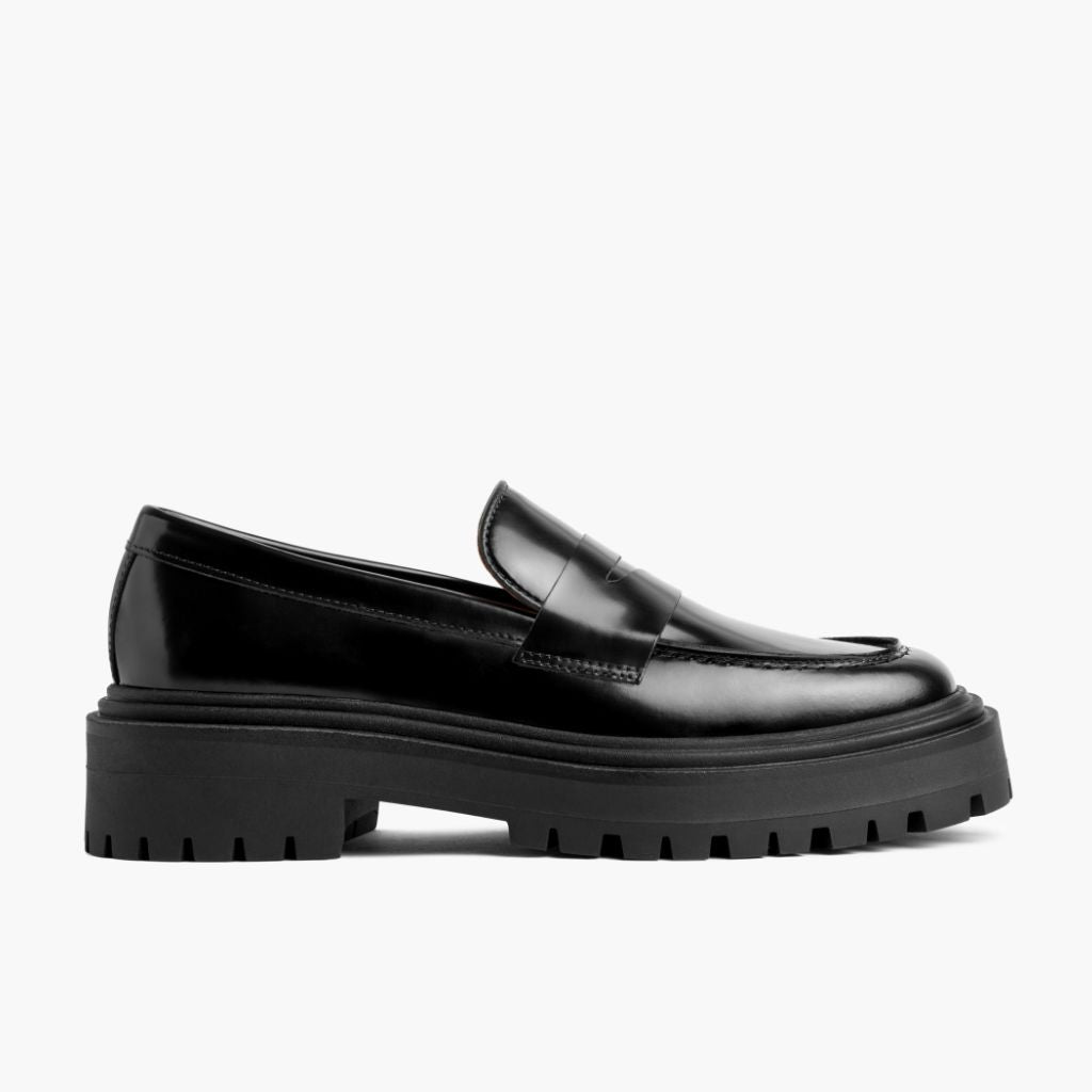 Black Full-Grain leather Loafers - 固特异沿条缝制工艺与鞋头细节
