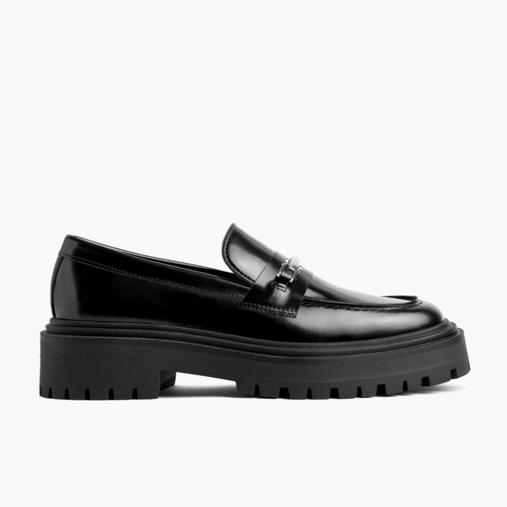 Black Full-Grain leather Loafers - 固特异沿条缝制工艺与鞋头细节