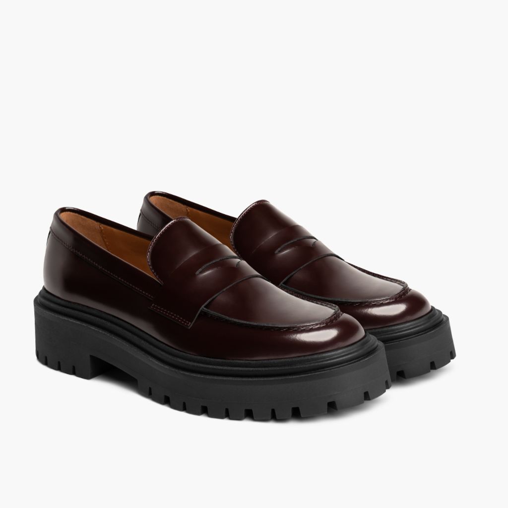 Penny Platform 酒红色 真皮工装靴马丁靴 女士 in Burgundy Full-Grain Leather - 侧面轮廓视角 | 官方商城选购