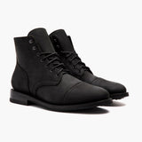 Captain Black Matte Leather Boots in Black Full-Grain Leather - Lateral Side Profile View | Buy Online