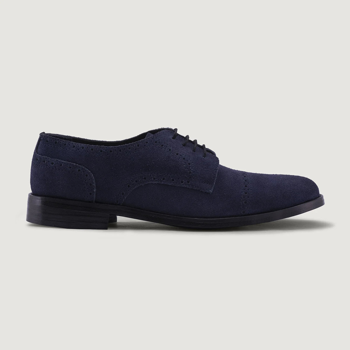 Blue Goatskin Suede Leather Shoes - 固特异沿条缝制工艺与鞋头细节