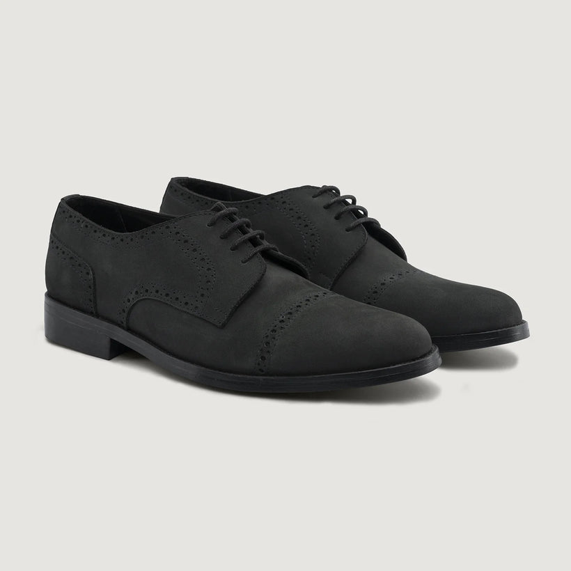 Dirk Brogues Derby Matte 黑色 Nubuck Leather Shoes - StudGuard 男士