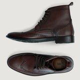 Duster Brogues Derby Brown Burnished Leather Boots - StudGuard - Lateral Side Profile View Showing Sleeve Cut & Athletic Taper Fit