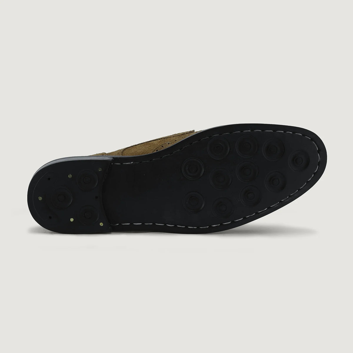 细节特写 of Classic Collar & Heavy-Duty Zipper Hardware on Duster Brogues Derby 复古棕 Suede 真皮工装靴马丁靴 - StudGuard 男士