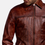 Men's Abstract Maroon 真皮夹克 男士 - Lateral Side Profile View Showing Sleeve Cut &amp; Athletic Taper Fit
