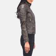 
Distressed Brown Goatskin Leather Biker Jacket - 展现肩线贴合与利落下摆的背部视角