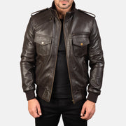 Men's Agent Shadow 棕色 真皮飞行员夹克 男士 in Brown Sheepskin Leather - Front Profile View &amp; Tailored Silhouette | Buy Online