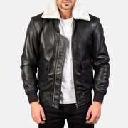 
Airin G-1 Black & White Leather Bomber Jacket in Black Sheepskin Leather - 正面版型与定制立体剪裁轮廓 | 官方商城选购