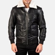 
细节特写 of Shirt with Removable Fur & Zipper Hardware on Airin G-1 Black & White Leather Bomber Jacket