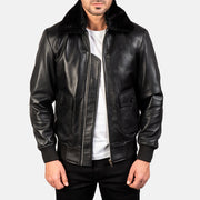 Men's Airin G-1 黑色 真皮飞行员夹克 男士 in Black Sheepskin Leather - Front Profile View &amp; Tailored Silhouette | Buy Online
