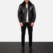 Men's Airin G-1 黑色 真皮飞行员夹克 男士 - Lateral Side Profile View Showing Sleeve Cut &amp; Athletic Taper Fit