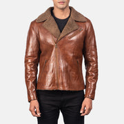 Men's Alberto Shearling 棕色 真皮夹克 男士 - Lateral Side Profile View Showing Sleeve Cut &amp; Athletic Taper Fit