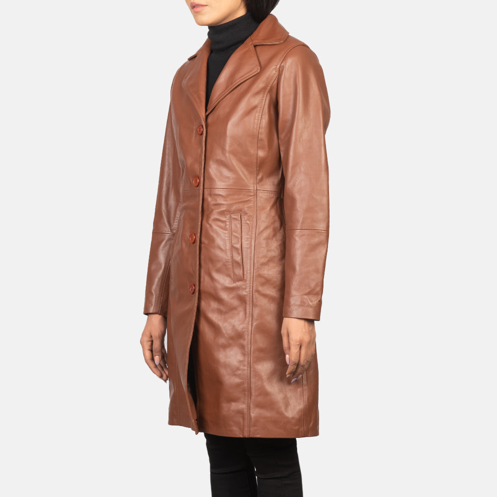 Brown Cowhide leather Coat - Back View Showing Tailored Shoulder Fit & Clean Hemline