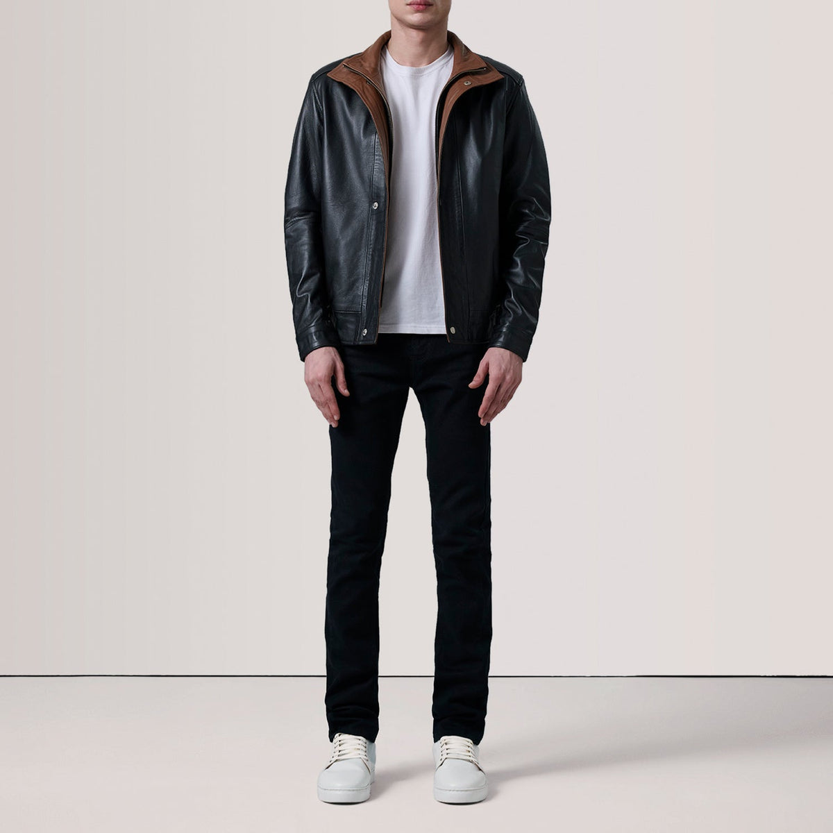 Brown Sheepskin Leather Bomber Jacket - Back View Showing Tailored Shoulder Fit &amp; Clean Hemline