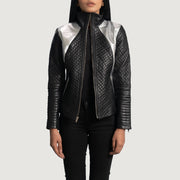 Women's Alia Metallic 黑色 真皮机车夹克 女士 in Black Sheepskin Leather - Front Profile View &amp; Tailored Silhouette | Buy Online