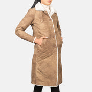 Distressed Brown Sheepskin Leather Aviator Jacket - Back View Showing Tailored Shoulder Fit &amp; Clean Hemline