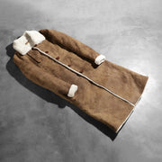 Open Hem &amp; Hem Craftsmanship Construction Detail on Women's Alina Shearling 棕色 真皮大衣 女士