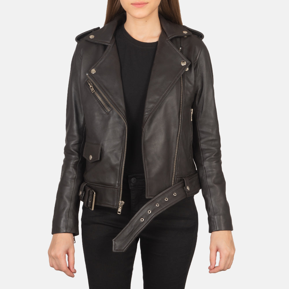 
Alison 复古棕 真皮机车皮衣 女士 in Brown Sheepskin Leather - 正面版型与定制立体剪裁轮廓 | 官方商城选购