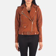 Women's Alison 棕色 Suede 真皮机车夹克 女士 in Brown Goatskin Suede - Front Profile View &amp; Tailored Silhouette | Buy Online