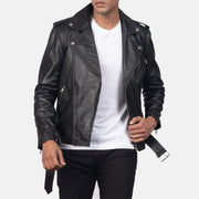 
细节特写 of Notch & Zipper & Waist belt Hardware on Allaric Alley Black Leather Biker Jacket