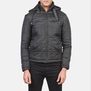 
细节特写 of High neck with Belt & Zipper Hardware on Alps Quilted Black Windbreaker Jacket
