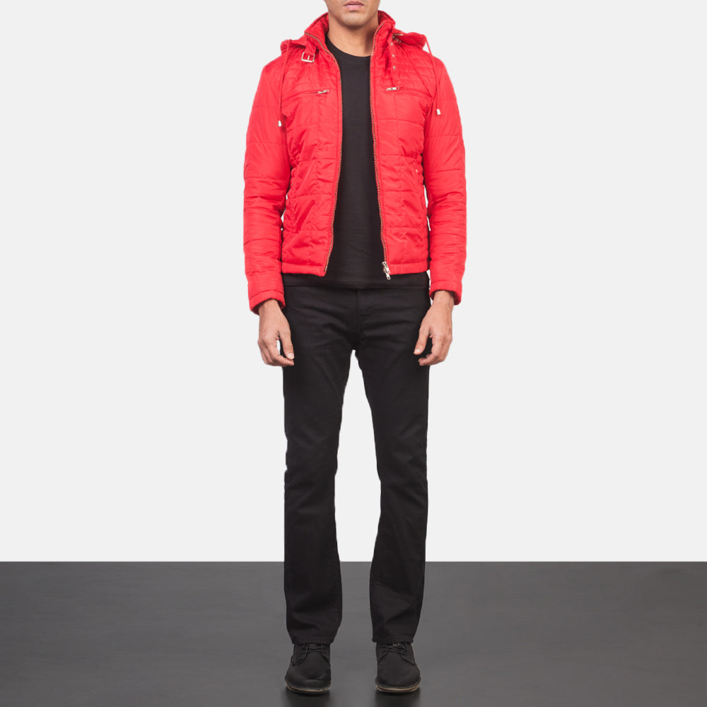 
Alps Quilted Red Windbreaker Jacket - 展现立体袖型与合身版型的侧身视角