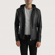 Men's Andy Matte 黑色 Hooded 真皮夹克 男士 - Lateral Side Profile View Showing Sleeve Cut &amp; Athletic Taper Fit
